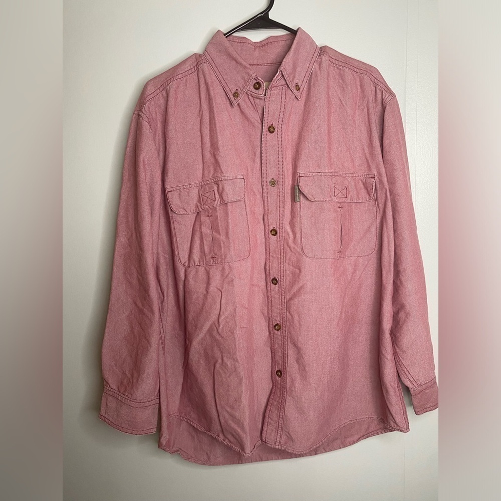 Vintage Woolrich 100% Cotton Flannel Chamois Shirt Mens Large Maroon Button Up